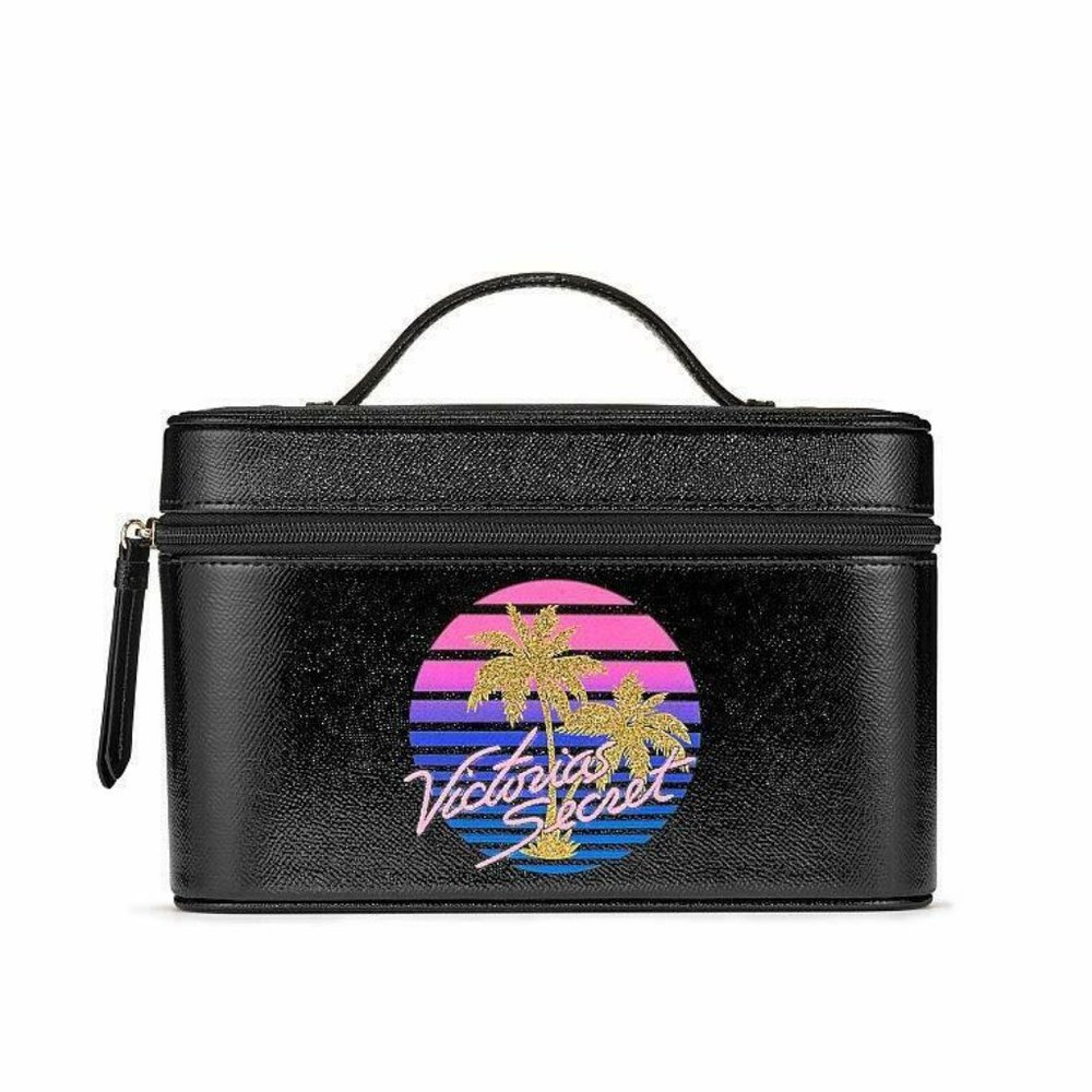 Victoria's Secret Cosmetic Bag case Make Up Graphic Tease Runway Vanity Black